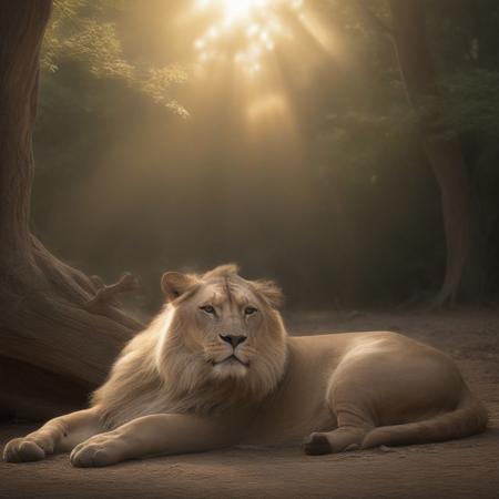 The animal lying in a peaceful scene, but with a soft glow around it, symbolizing its departing spirit.