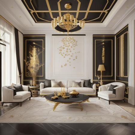 ultra realistic, best quality, masterpice, ultra high res, raw photo,
black white living room, luxury gold, daylight, ceilling lamp <lora:blackwhitelivingroom:0.5>