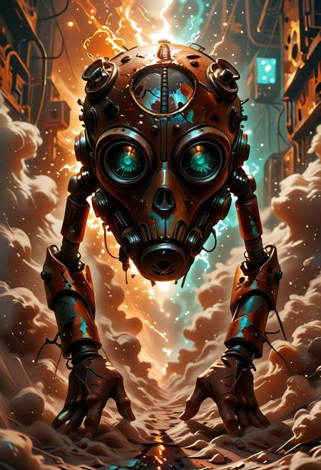 dvr-rst, REMEMX, masterpiece, best quality, absurdres, very aesthetic,, asymmetric, abstract image of a fever dream, rust texture, dust swirls, organic,  tension, bizarre, ecstatic:, paranormal, octane render, rust, color pallet, volumetric light,