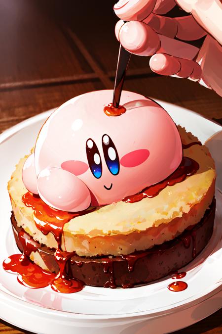 Highly detailed, High Quality, Masterpiece, Kirby, <lora:Kirby:0.9>, food, eating