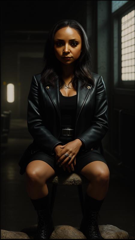 danielle_nicolet, sitting on a rock in a dystopian hospital, 8k, highly detailed, photography, 35 mm, realistic, depth of field, photorealistic, fine texture, volumetric lighting, detailed skin texture, subsurface scattering  global illumination, radiant light, detailed and intricate environment, professional character concept art by By Greg Rutkowski, in the style of Francis Bacon and Syd Mead and Norman Rockwell and Beksinski, painted by James Gilleard<lora:Danielle_Nicolet:0.7>