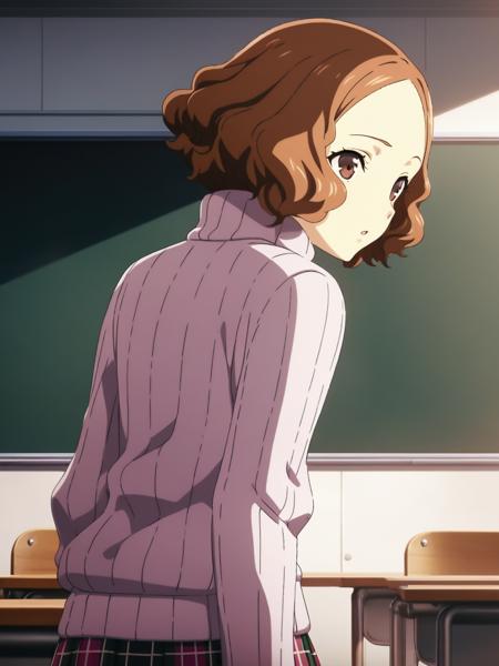 dsharu, brown hair, short hair, brown eyes, pink ribbed sweater, turtleneck, plaid skirt, white floral print pantyhose, school uniform, 1girl, solo
BREAK
classroom, blackboard, depth of field, cinematic, game cg, anime screencap, official art, masterpiece, best quality
<lora:dsharu_a3b:1>