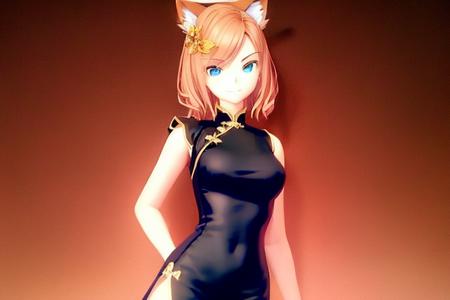 (1girl:1.2) (solo:1.1) (simple background) breasts, (eye focus:1.1) ,(dynamic posing:1.1) (facing viewer:1.1) (standing:1.1). (light smile:1.2) (black china dress:1.2) (slight smile:1.35), (facing viewer:1.1) (smile:1.4)  <lora:pleroma-10:0.8> (pleroma:1.3)