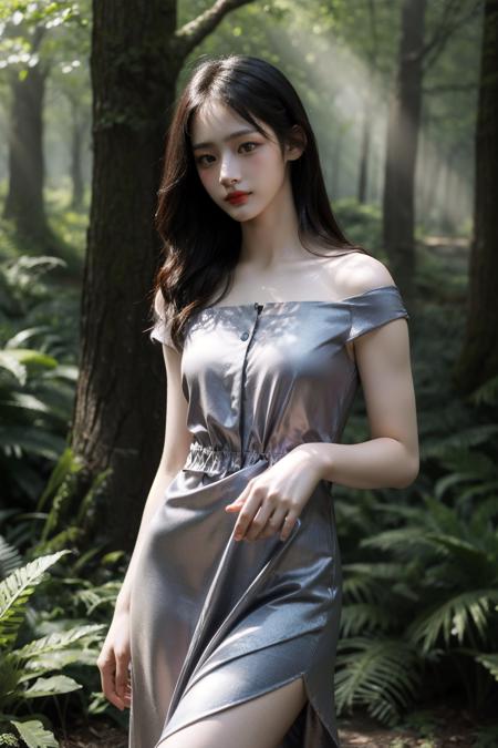 (realistic), (hyperrealism),best quality, masterpiece,ultra high res, (photorealistic:1.4),1girl,pale skin,(looking at viewer), <lora:add_detail:0.6>, forest, sun light, best shadow, formal dress,
cowboy shot,<lora:makina69_minji_v2.1:1>