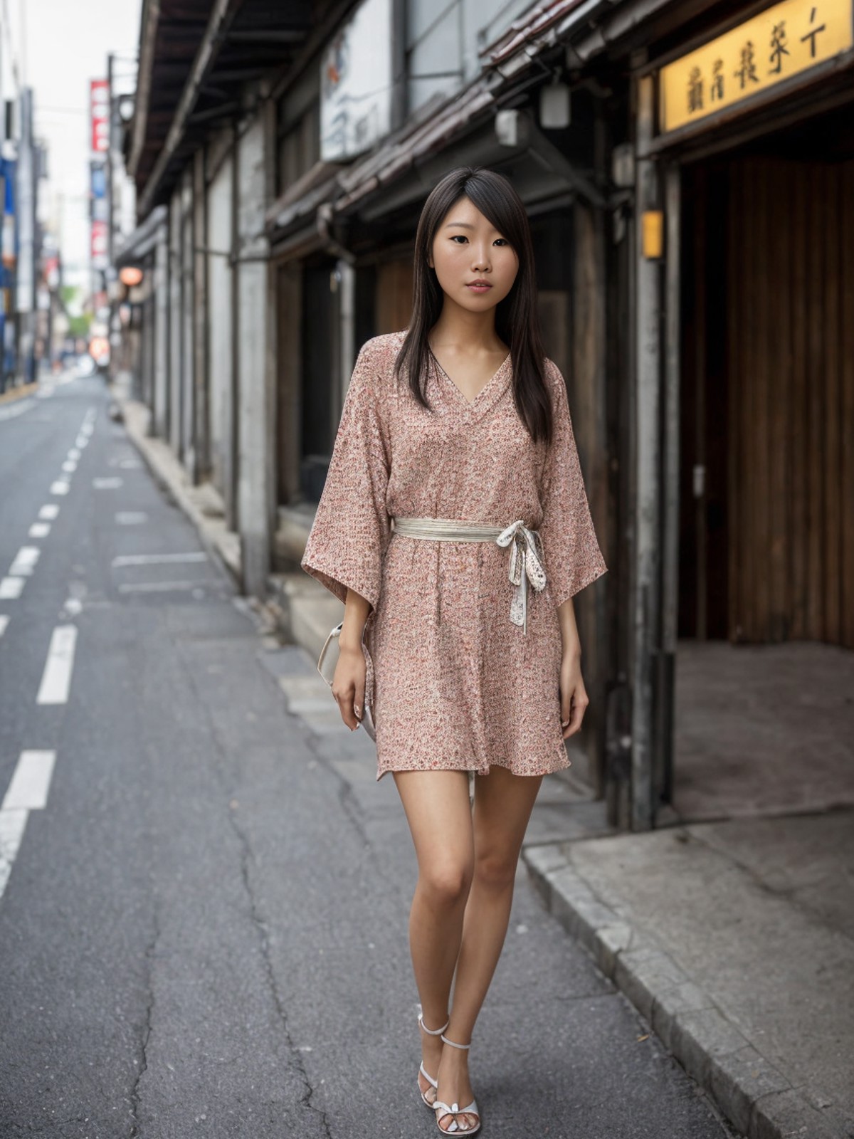 leica_style,((full body photo of one japanese woman)),dress,street,night,masterpiece, best quality,super detailed, high re...