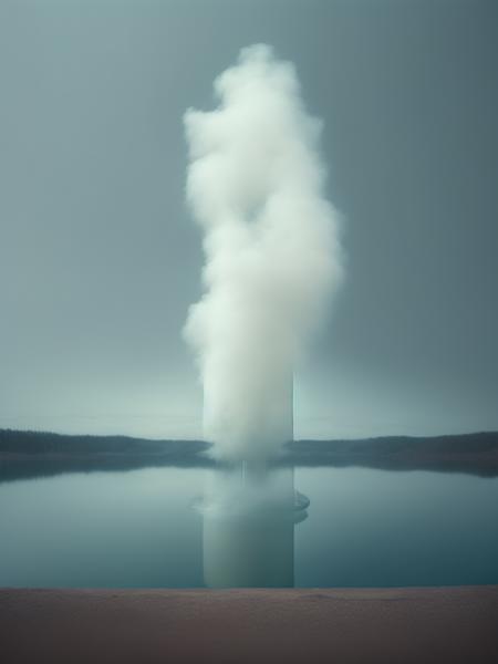 <lora:AkosMajor:1>a smoke machine in the middle of a solt lake by Akos Major