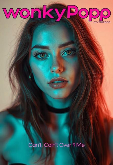 high quality design aesthetics, disco, synth pop, detailed, pop album cover, beautiful young white woman, artist name "WonkyPop", album title "Can't Get Over Me"