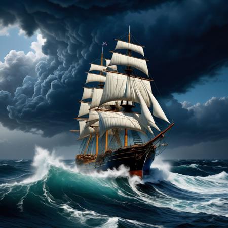 Ultra realistic full body color pencil drawn portrait of a .sail ship in rough seas during a severe storm, with thunder and lightning and very tall waves
BREAK
Deep dark intense midnight blue hazy background,
Dark theme, dynamic lighting, (soft shadows), (soft focus),  (photo realistic), uhd, 8k