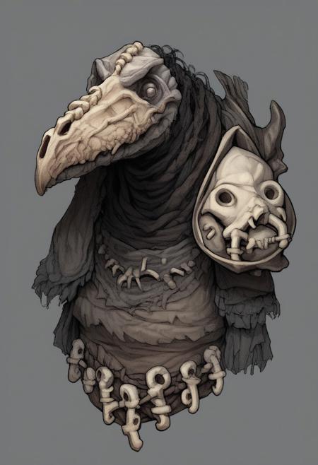 score_9, score_8_up, score_7_up, score_6_up, score_5, score_4_up, Fhunger, skeksis, bone armor, bone helmet, simple background