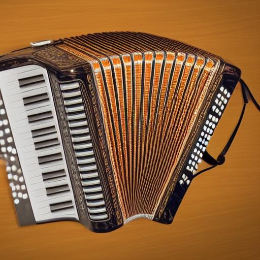 A well-used accordion in a high-tech music studio, surrounded by synthesizers, computers, and recording equipment, cables neatly organized, realistic photography style, crisp and clear image