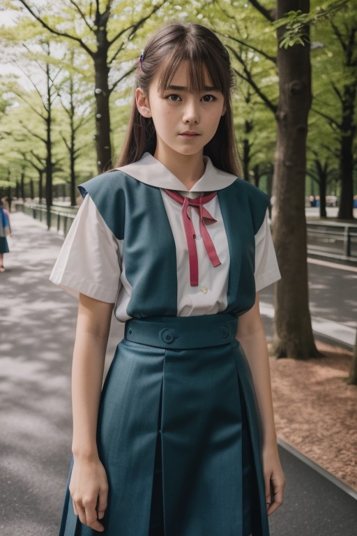 RAW, 8k, highest quality, close up photo of european girl, tokyo-3 middle school uniform, park background, hyperrealism, c...