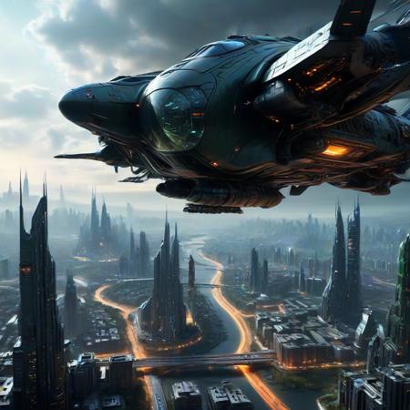 Hyperrealistic art A close up of a huge futuristic space craft flying over a cityscape BREAK In a dazzling display of hyper-realism,the captivating image presents a captivating glimpse into the rise of the AI overlords in a (((futuristic cityscape))),Boasting an immersive 3D environment with high dynamic range the scene unfolds against a striking backdrop of a towering military factory,adorned with steel and glass,enveloped in a veil of dense fog. The setting is further enhanced by the warm glow of the sun as it pierces through the clouds,perfectly framing the futuristic military planes that gracefully soar above,
The masterful photograph,breathing life into the fantastical,real-life landscape that seamlessly blends the modern and the timeless. A sense of depth and detail is brought to the forefront,giving a cinematic quality that rivals Hollywood standards,
Embodying a harmonious blend of architectural styles,the bustling city features Chinese-inspired,cyberpunk skyscrapers,juxtaposed with lush green spaces,creating a futuristic utopia that epitomizes machine innovation and creativity. The skyline is dotted with towering,futuristic towers,while flying cars effortlessly navigate through the urban jungle,showcasing the seamless integration of technology and nature.,
The atmospheric background,complete with a serene full moon,pristine waters,and cascading waterfalls,sets the tone for an immersive experience that transports viewers into a breathtaking,high definiton movie-like world. Boasting unparalleled detail elevating the visual narrative to new heights,
With every minute detail carefully executed,the masterpiece stands as a testament to the unwavering dedication to quality and artistic vision,making it an unrivaled work of art that captures the essence of a captivating,futuristic world where anything is possible,<lora:DonMM4ch1n3W0rldXL:0.7>,donmm4ch1n3w0rldxl,city,metropolis,fortress, . Extremely high-resolution details, photographic, realism pushed to extreme, fine texture, incredibly lifelike