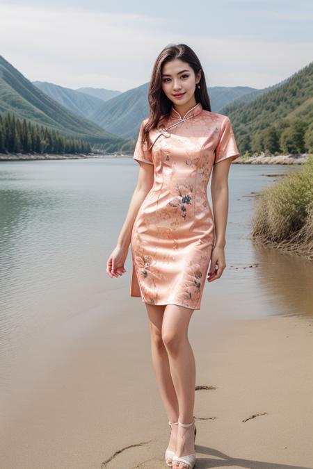 detailed, beautiful, cute, full body shot, scenic view, professional photo, <lora:Detail Slider V2 By Stable :0.4>
<lora:China Dress By Stable Yogi:1> salmon, short china dress, floral print