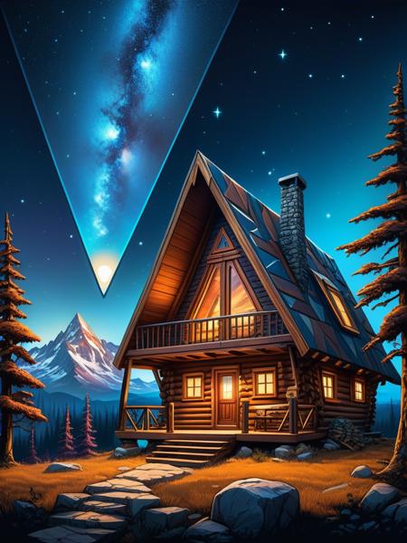 <lora:SS02ImpressionisticPainting_Hap_XL:1.5>,Thomas Kinkade style, <lora:add-detail-xl:0.00001> ,oil painting, Indie game art,(triangle shaped wooden cabin (galaxy in the night sky), Dreamlike ,Surreal landscapes,  Twisted reality, Surreal still life), (Vector Art, Borderlands style, Arcane style, Cartoon style), Line art, Disctinct features, Hand drawn, Technical illustration, Graphic design, Vector graphics, High contrast, Precision artwork, Linear compositions, Scalable artwork, Digital art, cinematic sensual, Sharp focus, humorous illustration, big depth of field, Masterpiece, trending on artstation, Vivid colors, trending on ArtStation, trending on CGSociety, Intricate, Low Detail, dramatic, (masterpiece),(best quality),(ultra-detailed),(unrealengine)(octanerender)(HDR)ï¼