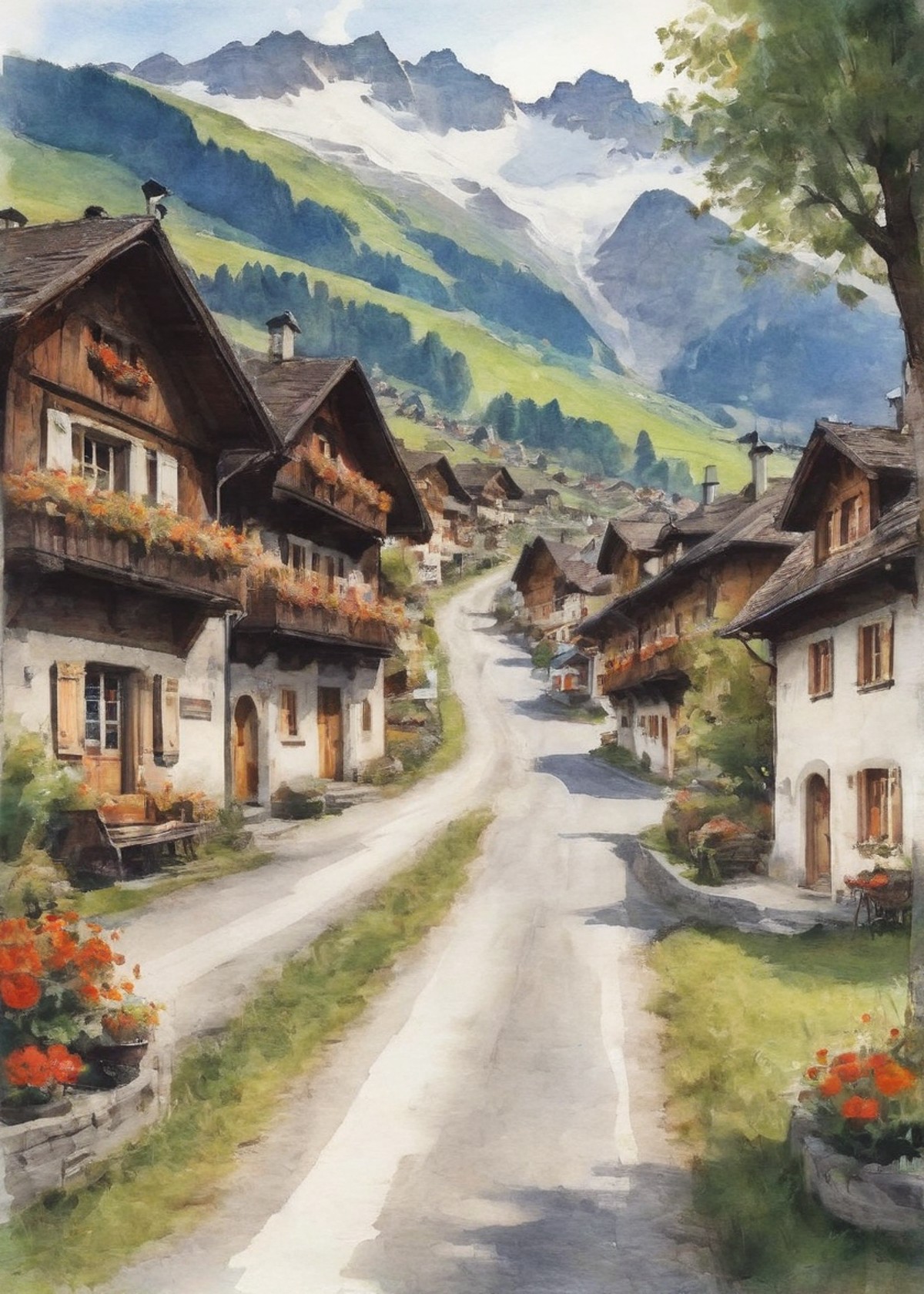 a romantic small village in the Swiss Alps