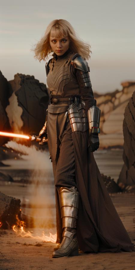 <lora:shtyocta-05:1>,shtyocta angry  and beauty skinny woman dressed in sthoutfit, on lava, blond hair, holding lightsaber, sexy fighting stand <lora:sthoutfitV2:0.7> looking at cameraman