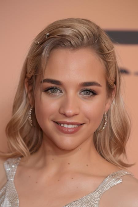 Professional photograph of GA1, <lora:GemmAtkinsbyMal:1> 36 yo blonde woman, with a bright smile, (big toothy smile), looking at the viewer, stunning smile, wavy long hair, she's wearing a lovely formal dress. She has light makeup, she's wearing eyeliner, light pink lipstick. 8k, masterpiece, bokeh, highest quality, hdr, hd, highest quality, 4k, award winning shot, slightly chubby, natural face. She's at a cinema festival gala.