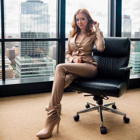 RAW photo of  lifewithmak, Captivating colleagues in a Power suit and high-heeled boots in a modern skyscraper, (high detailed skin:1.2), 8k uhd, dslr, soft lighting, high quality, film grain, Fujifilm XT3,   <lyco:lifewithmag-000023:1.0>