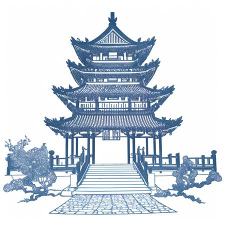 a papercutcd chinese building, cyan theme, (solo:1.2), <lora:papercutcd-000008:0.7>, no humans, high quality, masterpiece, realistic, photorealistic, (full body, white background:1.3)