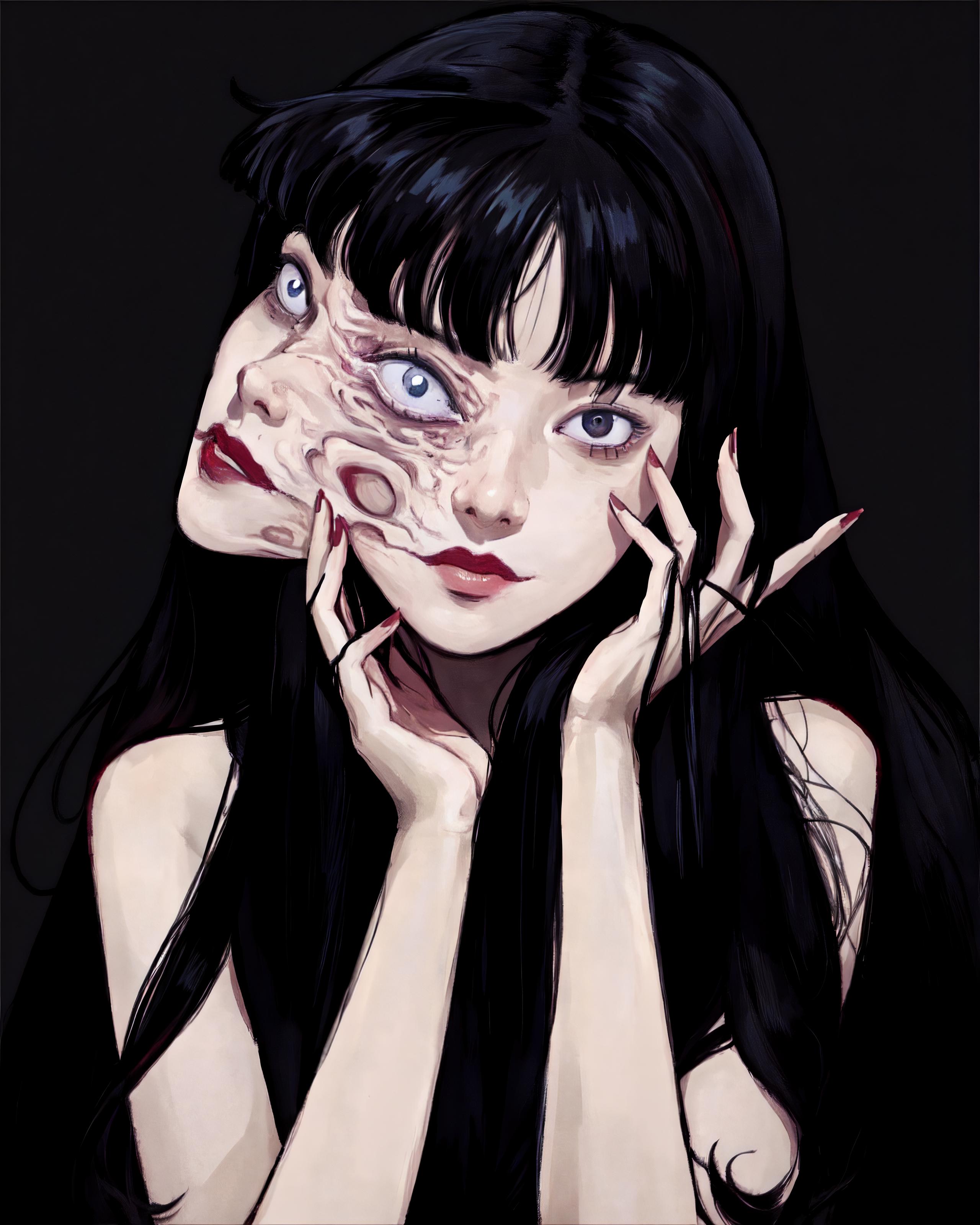 An anime drawing of a girl with a unique face.