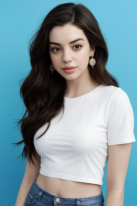 adelaide kane, adelaideKane, long hair, athletic body, symmetrical eyes,
white tshirt, jeans, detailed skin,
medium shot, upper body, HD, solid blue background, realistic, proportionate body, posing,
<lora:breastsizeslideroffset:-0.4>