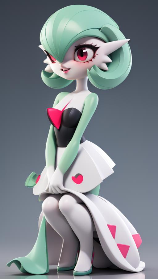 A Statue of a Cartoon Character with Green and White Dress and Red Heart Decorations.