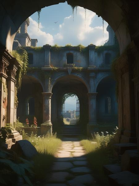 <lora:3DCyberpunkStyle_Hap_XL:1.3>,cyberpunk 2077 style, oil painting, Fairies play with the ghosts of the past in an enchanted garden in the ruins of an old castle, a secret tunnel leads to a forgotten crypt,  dramatic clouds, gloomy, mysterious, hazy, dusty, mystical, mysterious, gloomy, hazy, dusty, dramatic light,  34K uhd, masterpiece, high detail, 8k, intricate, detailed, high resolution, high res, high quality,  highly detailed, Extremely high-resolution details, fine texture,