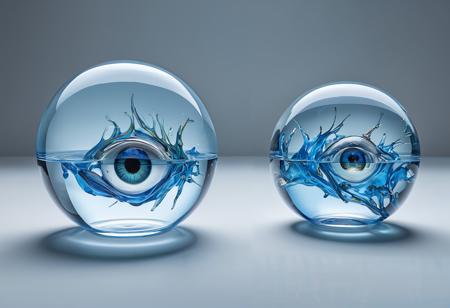 (glass sphere eye:1.5) with blue reflection on table, in the style of hyperrealistic fauna, realistic depictions of human form, uhd image, national geographic photo, industrial and product design, high resolution, bio-art
