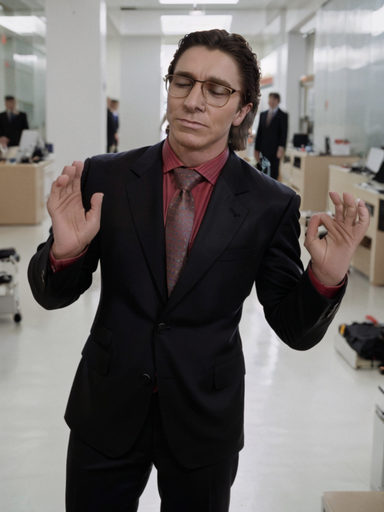 portrait photo of (sigmabale), wearing black business suit, closed eyes, wearing glasses, PachaMeme, 8k uhd, dslr, high quality, film grain, Fujifilm XT3 <lora:SigmaBaleDogu2mini:1> <lora:PachaMeme:1>