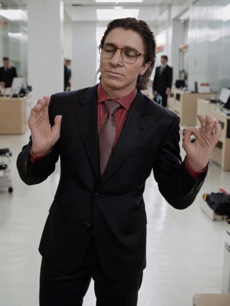 portrait photo of (sigmabale), wearing black business suit, closed eyes, wearing glasses, PachaMeme,  8k uhd, dslr, high quality, film grain, Fujifilm XT3 <lora:SigmaBaleDogu2mini:1>  <lora:PachaMeme:1>