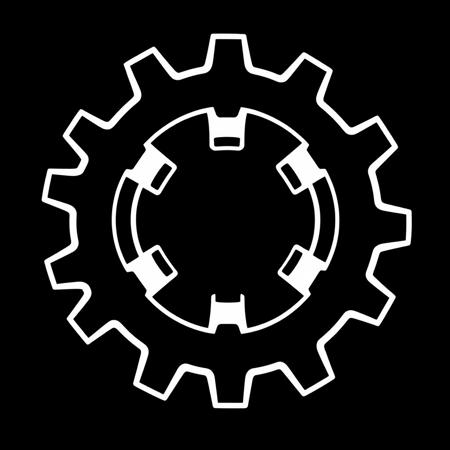 (stylized logo, emblem, vector art), (Gear), (solid colors, thick-linework), white outline, black background, 
Gear symbol white in the center, heraldic, black background, HDR, UHD,