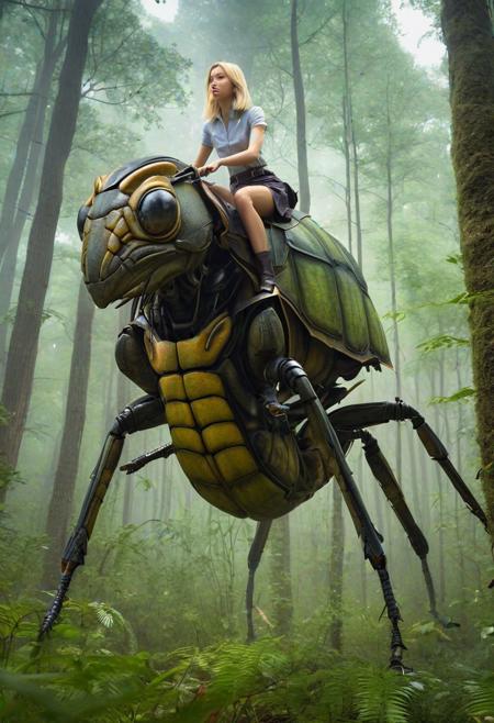 1girl, adult woman riding a gigantic insectoid creature in a forest, (saddle on the insect), shirt, woman wearing a short skirt with legging, cutie, detailed face, long blonde hair, pale skin, detailed face, middle-age clothes, riding the insect,
(foggy background, epic realistic, rutkowski, hdr, intricate details, hyperdetailed, cinematic, rim light, muted colors:1.2)