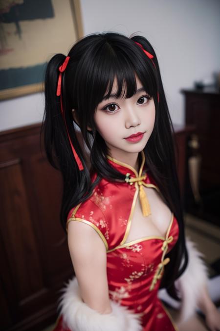 ltra-detailed,highly detailed,best quality,masterpiece,illustration,realistic,photorealistic,
tokisaki kurumi, qipao, 
1girl, solo, cosplay, 
 <lora:tokisaki kurumi qipao_v6_07:0.7>