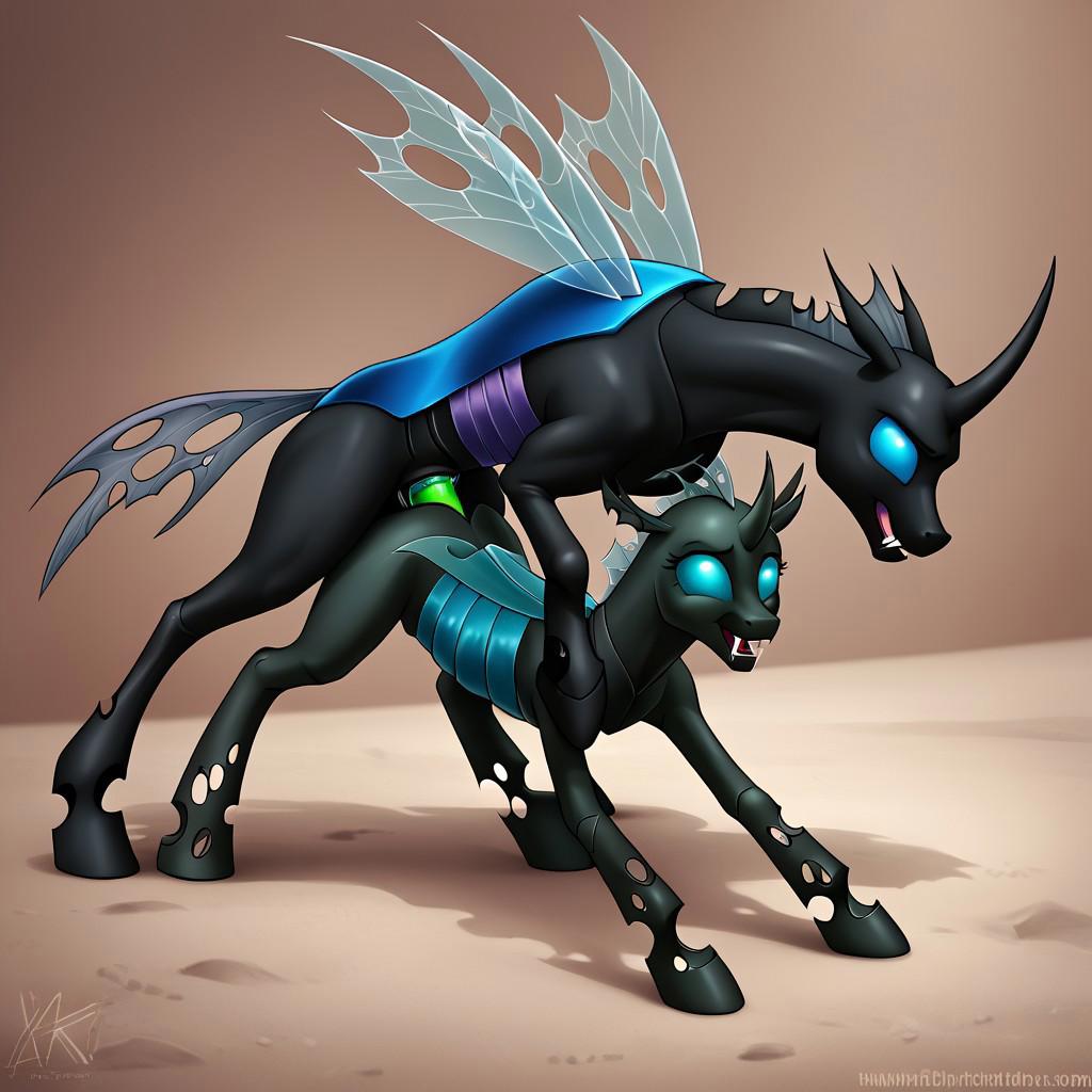 my little pony, feral, changeling, changeling drone, vaginal sex, doggystyle, realistic