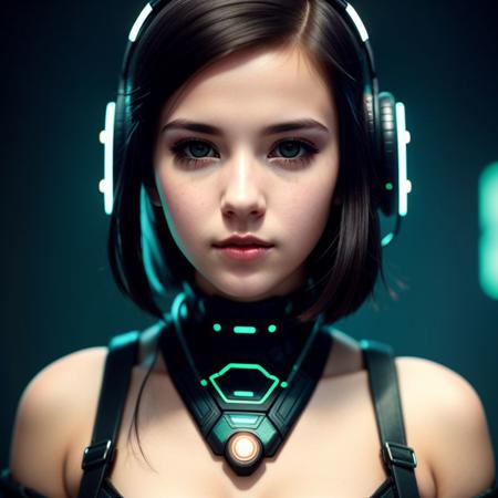 analog style cyberpunk portrait of a cute girl, beautiful