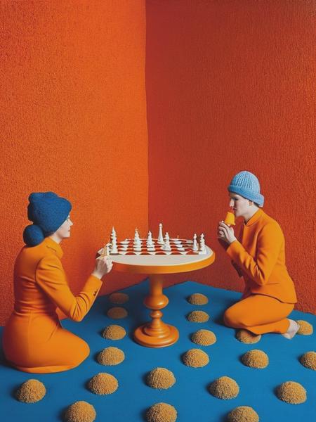 <lyco:SandySkoglund:1.0> coffee and chess in style Sandy Skoglund