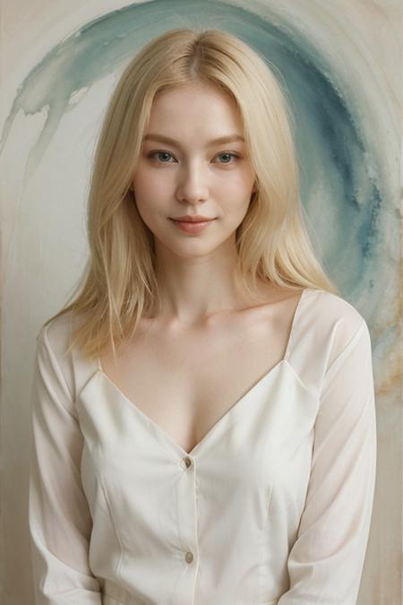 pale blond smug angel, style of Zao Wou-Ki