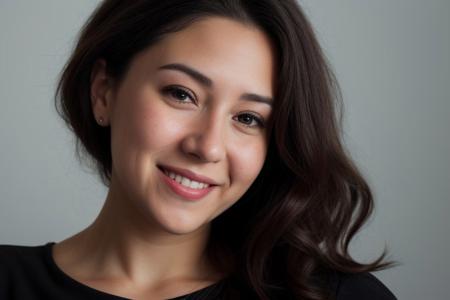 RAW photo, face portrait photo of beautiful 26 y.o woman, cute face, wearing black dress, happy face, hard shadows, cinematic shot, dramatic lighting