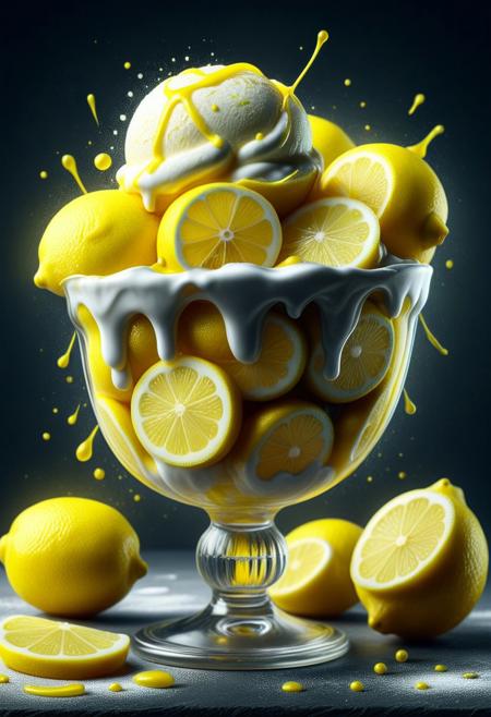 wl_lemons, (Masterpiece, Best Quality, 4k, Highres:1.2), an ice cream sundae 
 made of lemon,
