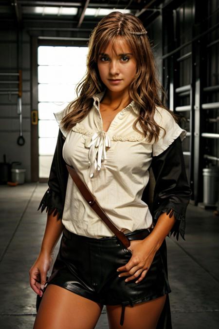 <lora:Louise_Nurding_nee_Redknapp:1> l1873n, 1girl, solo, masterpiece, best quality, detailed face, pilgrim costume,  garage