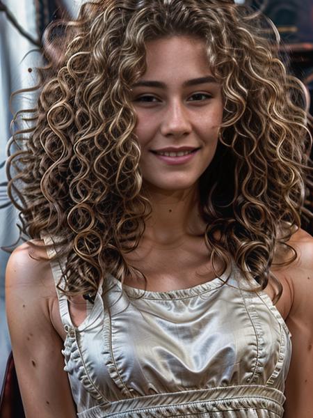 realistic, ((dress)), sexy, DL, curly long hair, smiling, staring at the camera, photography, trending on artstation, sharp focus, studio photo, intricate details, highly detailed, front face, by greg rutkowski <lora:DL:0.9> <lora:add_detail:1>