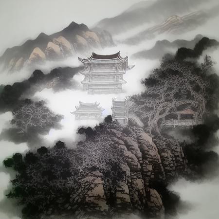 a photo of shanshui by jinliang