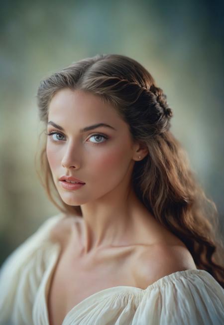 romantic facial portrait of the most beautiful glamour model ever, prim 20 year old woman, elegant long hair, highlights, (realistic skin details:1.2), blurry and out of focus in the background the washed-out colors of Cascade Saint Maurin and Pirates of the Caribbean as mere faint lights, photography by tony kelly and (george hoyningen-huene:0.7), cirque du' soleil meets edenic paradise, (face focus:1.2), award-winning avant-garde composition, sense of depth, blurry background, f1, blurry foregound, kodak portra photography, incredibly lifelike, subtle emergence of hedonsim, castaway survivor, (sexualized:0.2), (large breasts:0.3), vignette, romanticized, dramatic elegance, timeless beauty standard