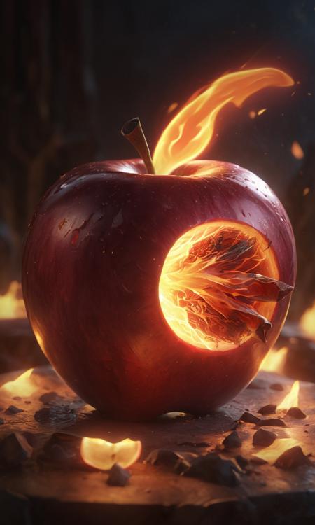 <lora:InfernalXL:0.8>, infrnal  flaming apple,epic,masterpiece,hyperdetailed photography,cinematic,50nm dof,bokeh,realistic,sharp focus,ultra detailed,128k uhd,awardwinning,trending on artstation