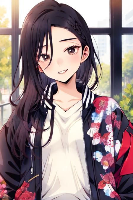 <lora:0005Kakira:1>,akira,black hair,black eyes,open_jacket,long hair,