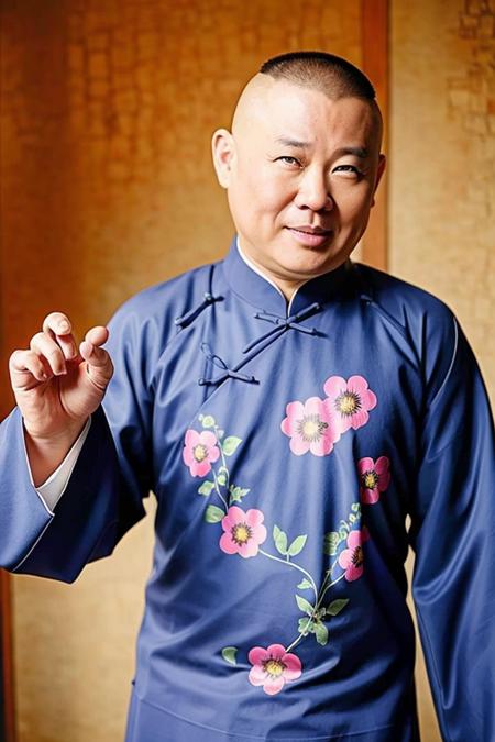 best quality, ultra high res, (photorealistic:1.4), <lora:GuoDegang:0.9>, 1man, bald, detailed eyes, upper body, peaceful, serious, kindly, chinese traditional clothes