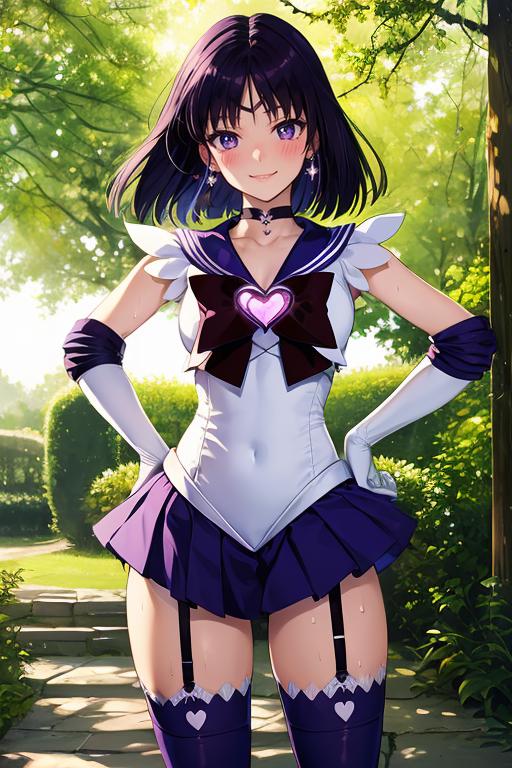 Cartoon Anime Sailor Scout Girl in Purple and White Outfit and Heart Necklace.