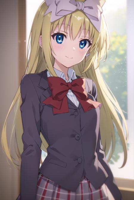 mafuyushiina, <lora:mafuyu shiina s2-lora-nochekaiser:1>,
mafuyu shiina, long hair, blue eyes, blonde hair, bow, hair bow, bowtie, smile,
BREAK skirt, school uniform, plaid, plaid skirt, shirt, white shirt, collared shirt, jacket, long sleeves, black jacket,
BREAK indoors, classroom,
BREAK looking at viewer, (cowboy shot:1.5),
BREAK <lyco:GoodHands-beta2:1>, (masterpiece:1.2), best quality, high resolution, unity 8k wallpaper, (illustration:0.8), (beautiful detailed eyes:1.6), extremely detailed face, perfect lighting, extremely detailed CG, (perfect hands, perfect anatomy),