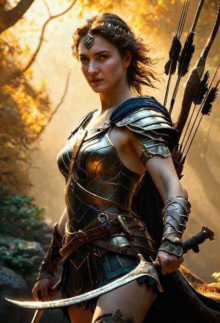 Diana the Huntress, Rembrandt Van Rijn, digital art, 8K artistic photography, octane render, beautiful composition, trending on artstation, award-winning photograph, masterpiece
