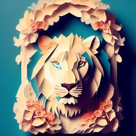 paperai, lion, portrait, front view, centered